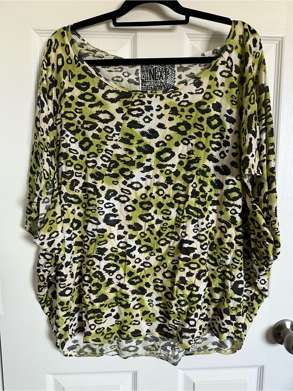 Next Olive & Black Leopard Print animal print Dolman Sleeve Top made in USA 16